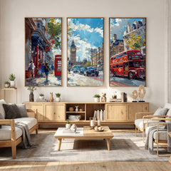 London City Street Wall Art Canvas Print, Big Ben & Red Bus