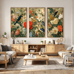 Vintage Birds and Flowers Wall Art Canvas Print, Botanical