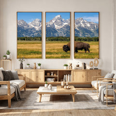 Bison in Mountain Landscape Wall Art Canvas Print – Western
