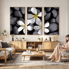 Plumeria Frangipani Black Stone Canvas | White Flower Spa