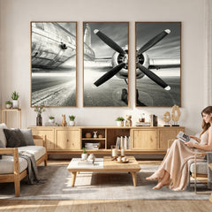 Vintage Airplane Wall Art Canvas Print, Black and White