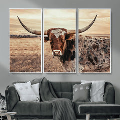 Texas Longhorn Wall Art Canvas Print – Western Cattle Ranch