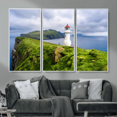 Coastal Lighthouse Wall Art Canvas Print, Cliffside Ocean