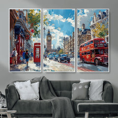 London City Street Wall Art Canvas Print, Big Ben & Red Bus