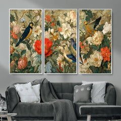Vintage Birds and Flowers Wall Art Canvas Print, Botanical