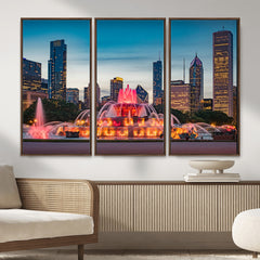Chicago Wall Art Canvas Print - Chicago City Downtown Night