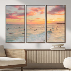 Sunset Beach Wall Art Canvas Print – Soft Coastal