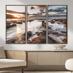 Rocky Coast Ocean Sunset Wall Art Canvas Print, Dramatic