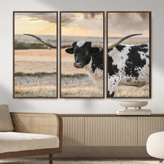 Texas Longhorn Bull Rustic Wall Art Canvas Print