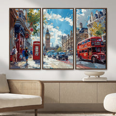 London City Street Wall Art Canvas Print, Big Ben & Red Bus