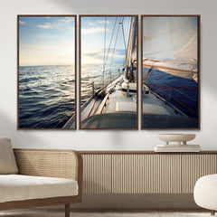 Sailboat Wall Art Canvas Print, Ocean Sunset Sailing Framed