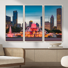 Chicago Wall Art Canvas Print - Chicago City Downtown Night