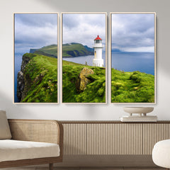 Coastal Lighthouse Wall Art Canvas Print, Cliffside Ocean