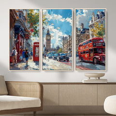 London City Street Wall Art Canvas Print, Big Ben & Red Bus