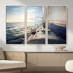 Sailboat Wall Art Canvas Print, Ocean Sunset Sailing Framed
