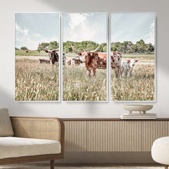 Texas Longhorn Cattle Wall Art Canvas Print: Western Ranch