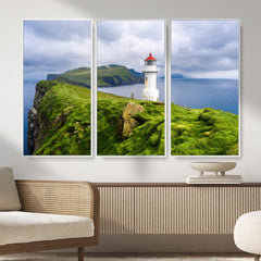 Coastal Lighthouse Wall Art Canvas Print, Cliffside Ocean