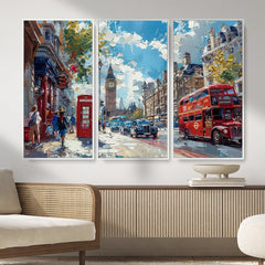 London City Street Wall Art Canvas Print, Big Ben & Red Bus