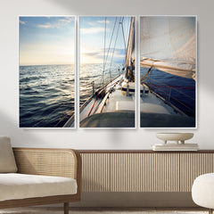 Sailboat Wall Art Canvas Print, Ocean Sunset Sailing Framed