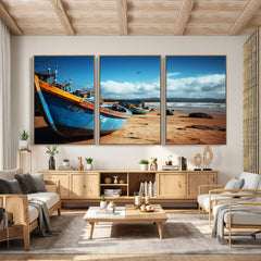 Fishing Boats Wall Art Canvas Print, Coastal Boat Beach