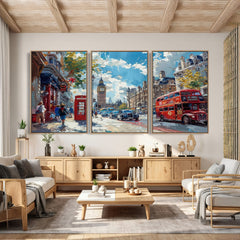 London City Street Wall Art Canvas Print, Big Ben & Red Bus