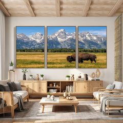 Bison in Mountain Landscape Wall Art Canvas Print – Western