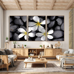 Plumeria Frangipani Black Stone Canvas | White Flower Spa