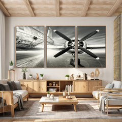 Vintage Airplane Wall Art Canvas Print, Black and White