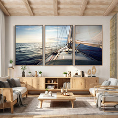 Sailboat Wall Art Canvas Print, Ocean Sunset Sailing Framed