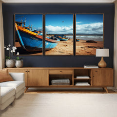 Fishing Boats Wall Art Canvas Print, Coastal Boat Beach