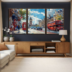 London City Street Wall Art Canvas Print, Big Ben & Red Bus