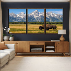 Bison in Mountain Landscape Wall Art Canvas Print – Western
