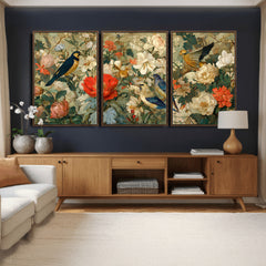 Vintage Birds and Flowers Wall Art Canvas Print, Botanical