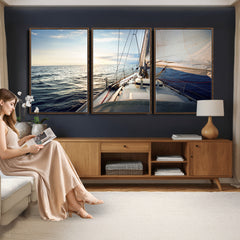 Sailboat Wall Art Canvas Print, Ocean Sunset Sailing Framed