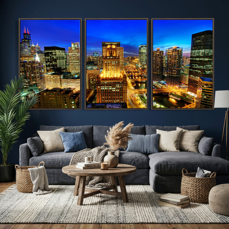 Chicago Wall Art Canvas Print - Chicago City Downtown Night