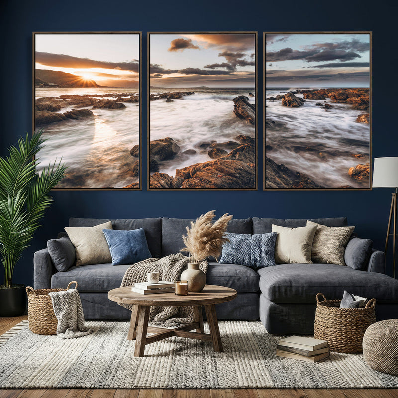 Rocky Coast Ocean Sunset Wall Art Canvas Print, Dramatic