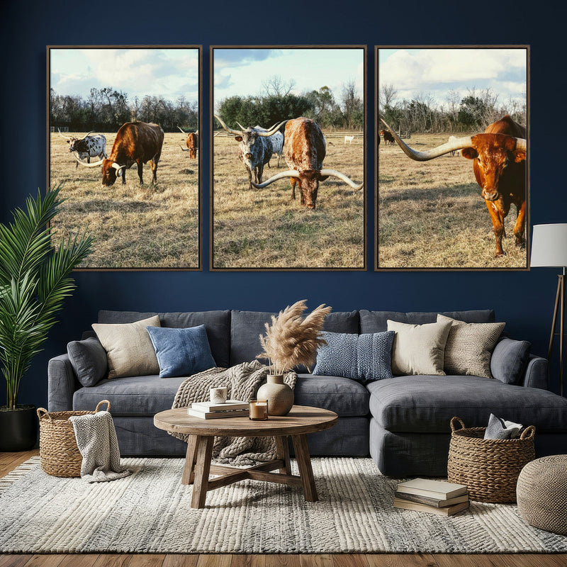 Texas Longhorn Wall Art Canvas Print, Western Ranch Cattle