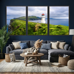 Coastal Lighthouse Wall Art Canvas Print, Cliffside Ocean