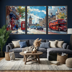 London City Street Wall Art Canvas Print, Big Ben & Red Bus