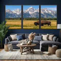 Bison in Mountain Landscape Wall Art Canvas Print – Western