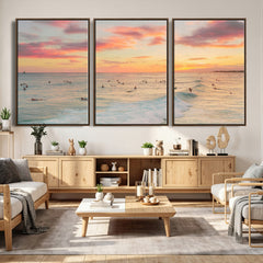 Sunset Beach Wall Art Canvas Print – Soft Coastal