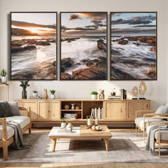 Rocky Coast Ocean Sunset Wall Art Canvas Print, Dramatic