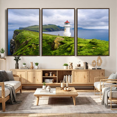 Coastal Lighthouse Wall Art Canvas Print, Cliffside Ocean