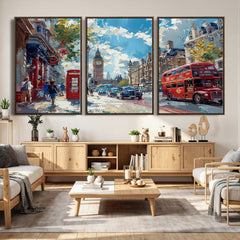 London City Street Wall Art Canvas Print, Big Ben & Red Bus