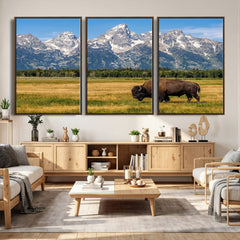 Bison in Mountain Landscape Wall Art Canvas Print – Western