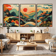 Yayoi Kusama Boho Mountain Landscape Large Wall Art,