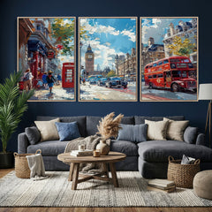 London City Street Wall Art Canvas Print, Big Ben & Red Bus