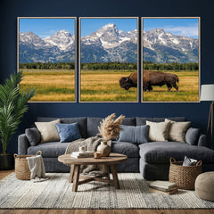 Bison in Mountain Landscape Wall Art Canvas Print – Western