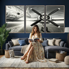 Vintage Airplane Wall Art Canvas Print, Black and White