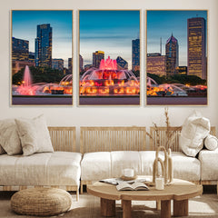 Chicago Wall Art Canvas Print - Chicago City Downtown Night